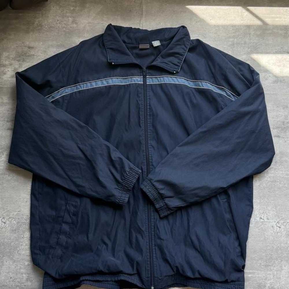 ProSpirit Mens Navy Blue Windbreaker Jacket Light Blue Stripe XXL Athletic Zip